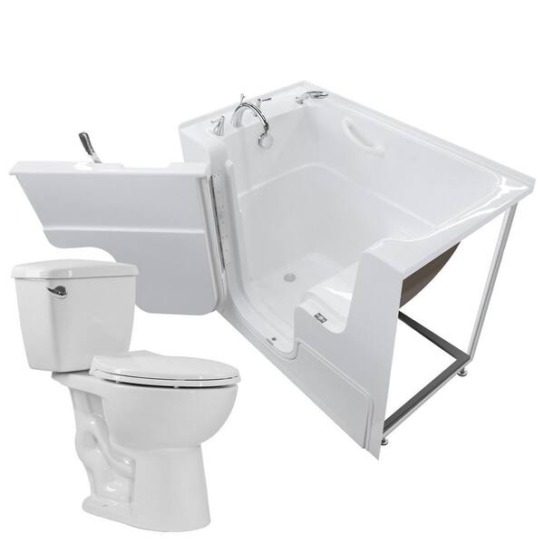 Universal Tubs Wheelchair Accessible 53 in. Walk-In Non-Whirlpool Bathtub in White with 1.28 GPF Single Flush Toilet