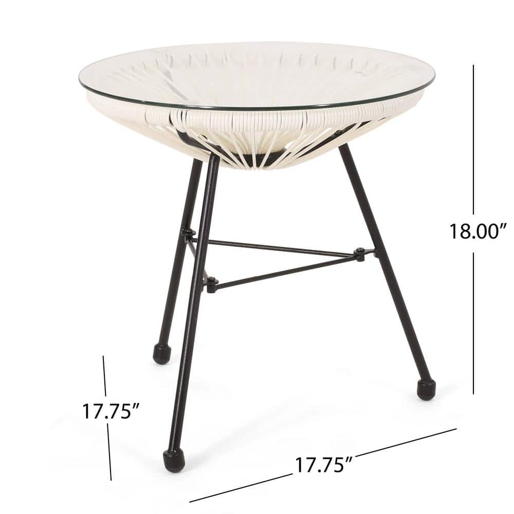 Modern White Iron and Glass Round Outdoor Side Table