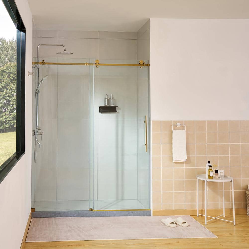 76 in. H x 60 in. W Frameless Sliding Shower Door with Titanium Gold Finish