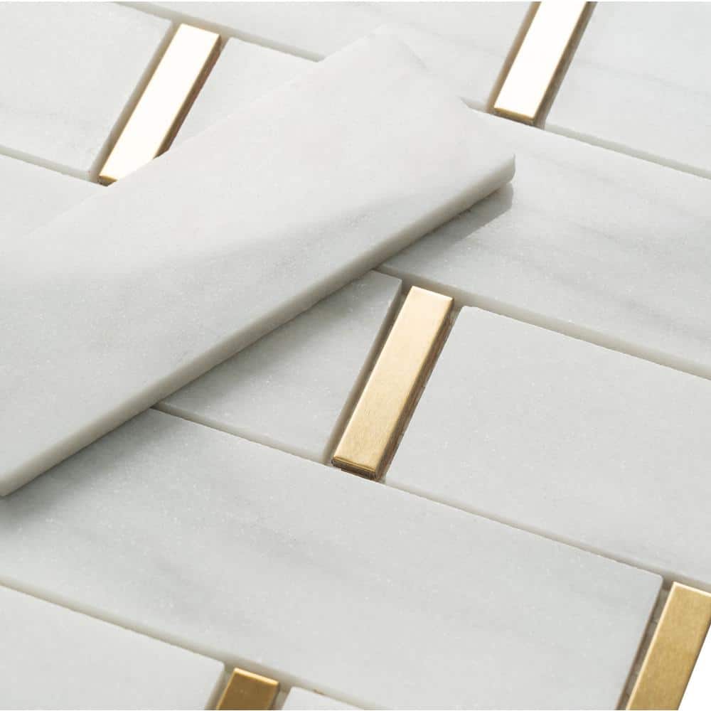 White and Gold Marble 11x12 Polished Mosaic Tile