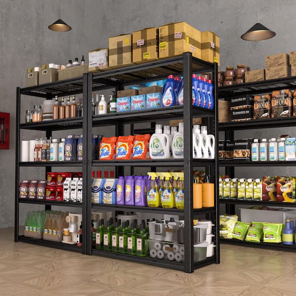 5-Tier Metal Adjustable Garage Shelves Industrial shelving Standard Bookcase in Black ( 72 in. H x 48 in. W x 20 in. D )