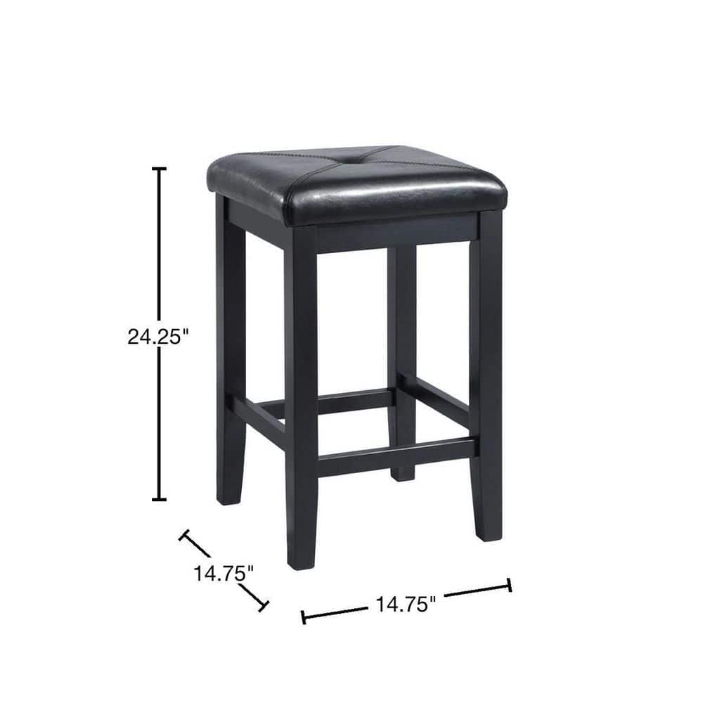 Elegant Backless Black Leather Wood Counter Stool, Set of 2