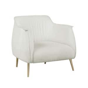 White and Gold Fabric Arm Chair with Metal Legs