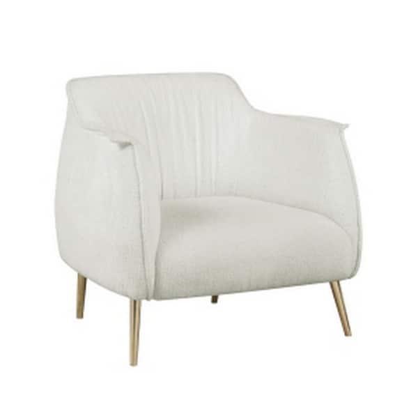 Benjara White and Gold Fabric Arm Chair with Metal Legs