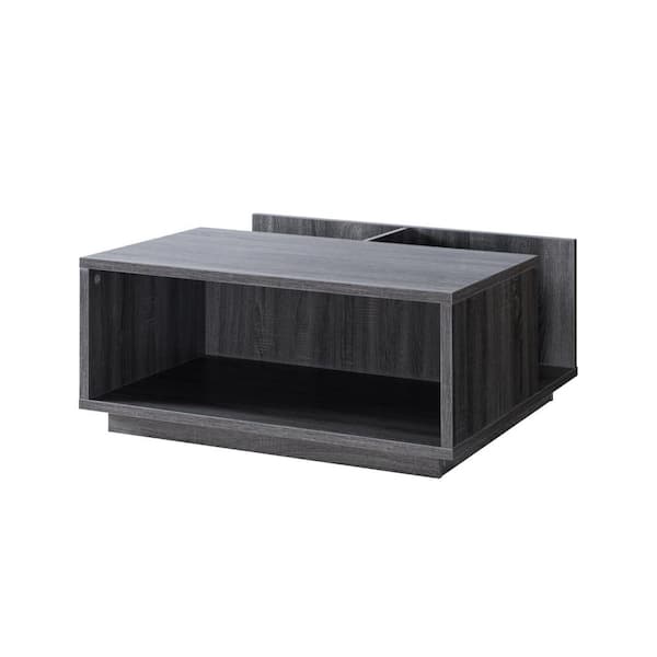 HomeRoots Mariana 36 in. Gray Square Wood Coffee Table with Shelves, and Storage