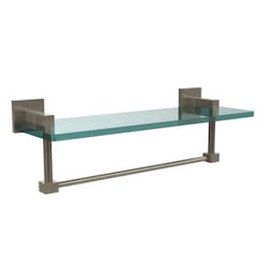 Montero 16 in. L x 5-1/4 in. H x 5-3/4 in. W Clear Glass Vanity Bathroom Shelf with Towel Bar in Antique Pewter