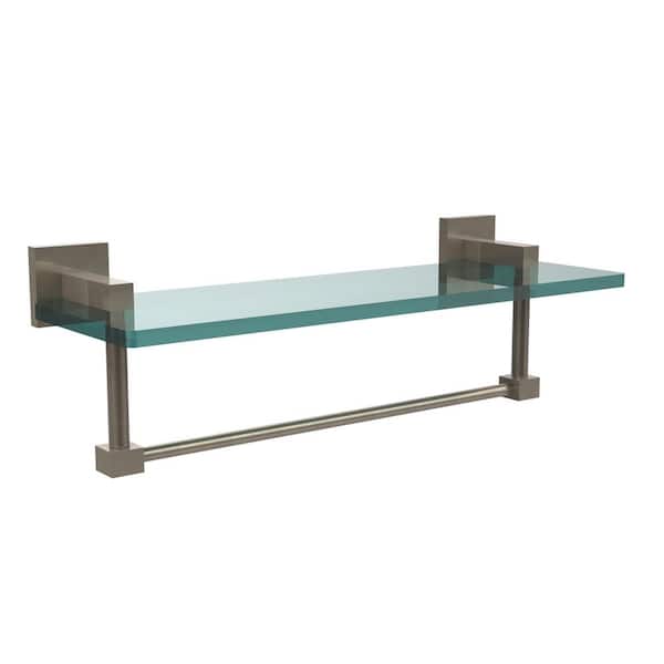 Allied Brass Montero 16 in. L x 5-1/4 in. H x 5-3/4 in. W Clear Glass Vanity Bathroom Shelf with Towel Bar in Antique Pewter