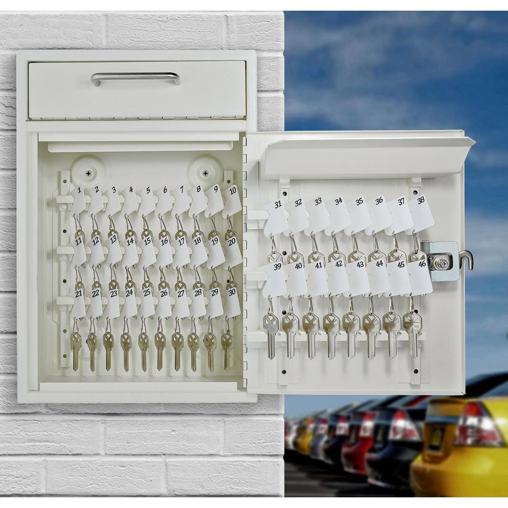 White Granite Steel Wall-Mount Security Key Cabinet with Lock