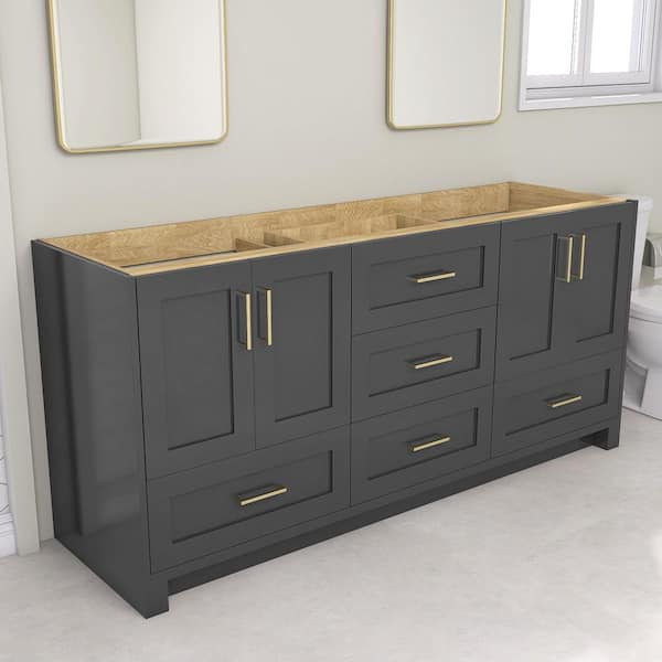 72 in. W x 22 in. D x 33.5 in. H Freestanding Solid Wood Bath Vanity Cabinet without Top in Charcoal Gray Assembled