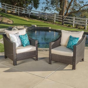 Antibes Multibrown Stationary Faux Rattan Outdoor Patio Lounge Chair with Beige Cushion (2-Pack)