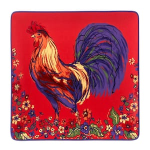 Morning Rooster 3.5 in. Multi-Colored Earthenware Square Platter