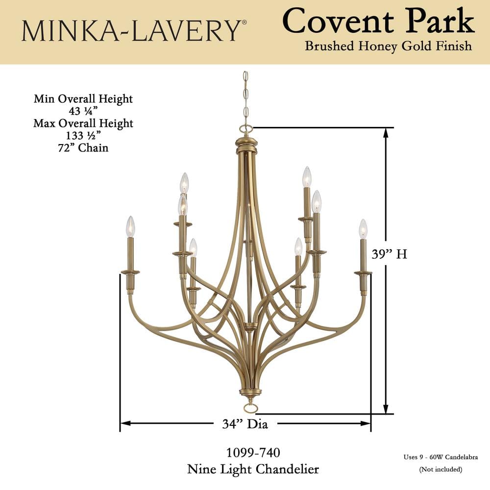 Elegant Brushed Honey Gold 9-Light Candle Chandelier