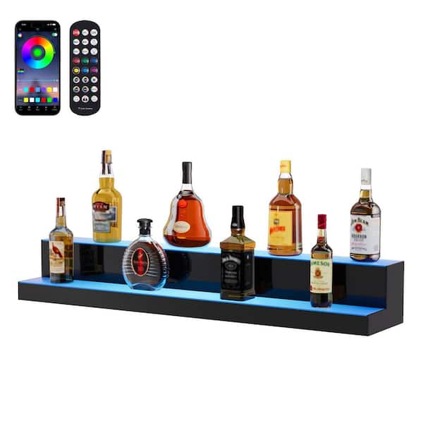 VEVOR LED Lighted Liquor Bottle Display 6 in. H x 40 in. W 2-Tier Acrylic Wine Rack 20-Bottle 7-Static Colors Multi-Colored
