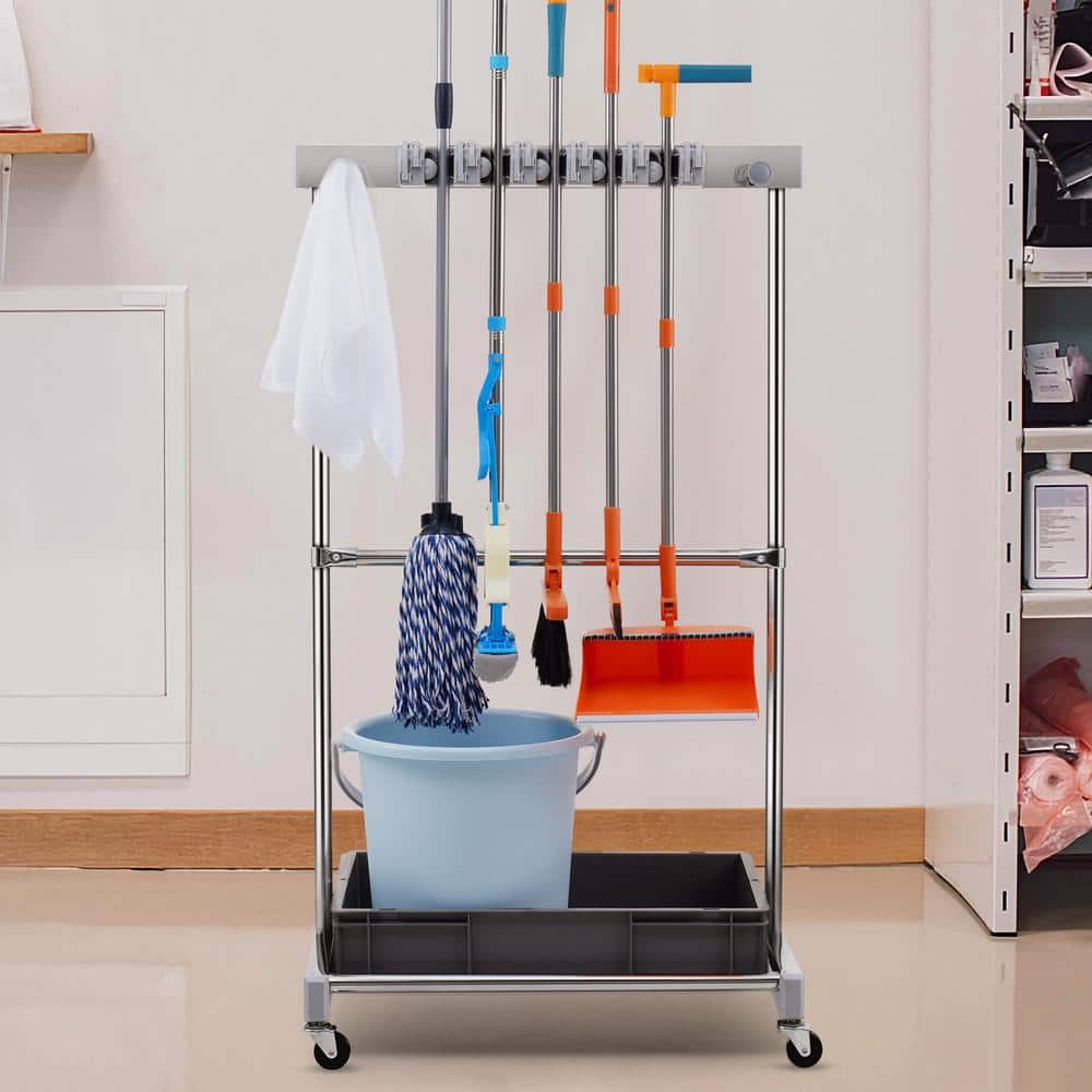 Stainless Steel Garden Tool Organizer with Wheels, 10 Slots
