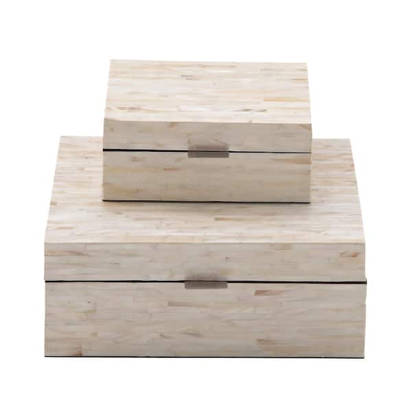 Rectangle Mother of Pearl Handmade Box with Linear Mosaic Pattern and Hinged Lid (Set of 2)