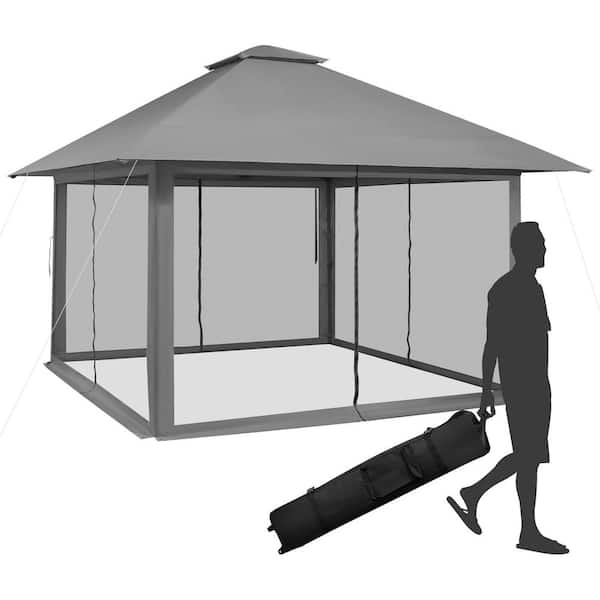 Costway 13 ft. x 13 ft. Grey Pop-Up Instant Canopy Tent Mesh