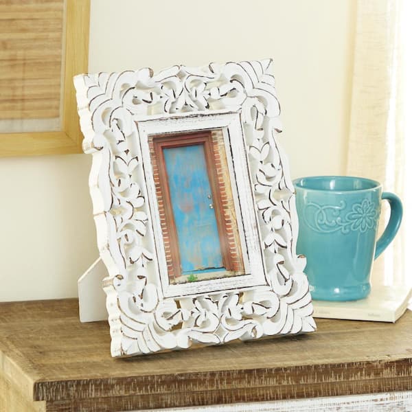 Litton Lane White Wood Farmhouse Photo Frame 10 in. x 8 in.