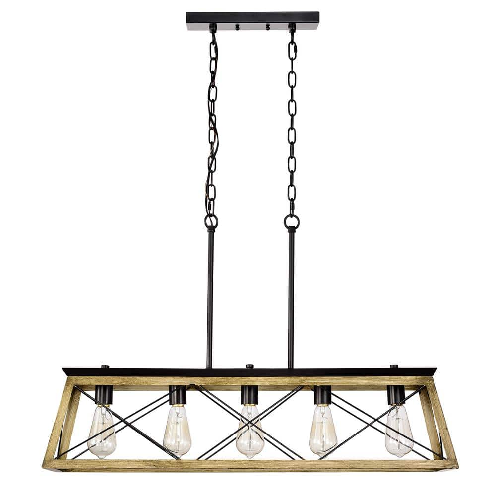 CASAINC 5Light Brown Antique Wood Farmhouse Kitchen Island Pendant