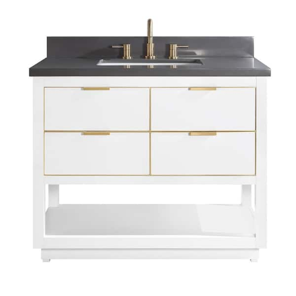 Avanity Allie 43 in. W x 22 in. D Bath Vanity in White with Gold Trim with Quartz Vanity Top in Gray with White Basin