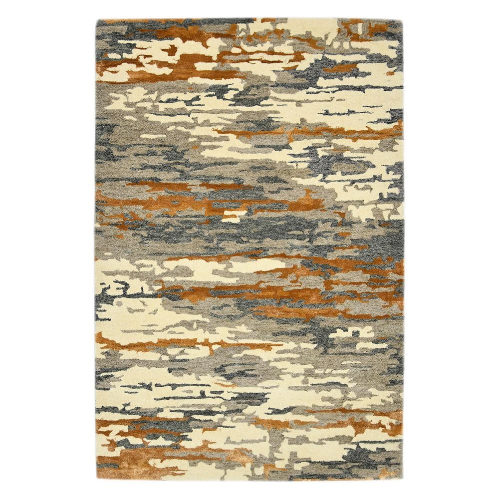 9' X 13' Orange Ivory And Green Wool Abstract Hand Tufted Area Rug price history on PriceWatchPro