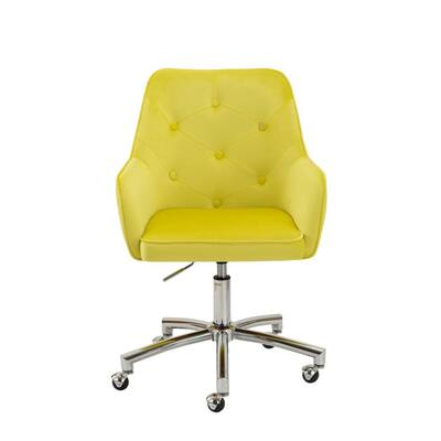 Yellow Velvet Home Office Tufted Adjustable Height Task Chair with Wheels