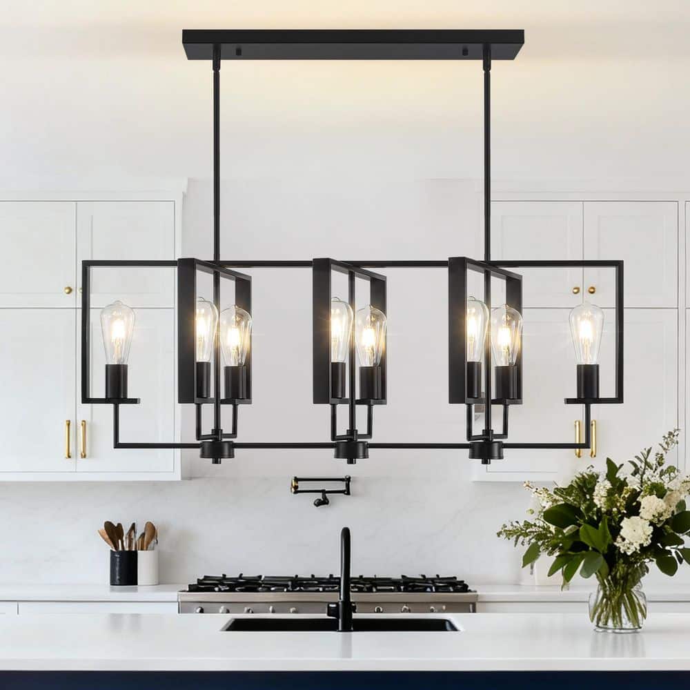 ZSMIHDOH 8-Light Black Modern Farmhouse Metal Kitchen Island