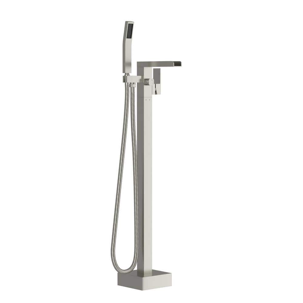 Brushed Nickel Freestanding Single Handle Tub Faucet with Handheld Shower
