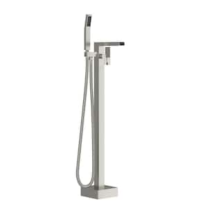 Single-Handle Floor Mount Freestanding Tub Faucet Bathtub Filler with Hand Shower in Brushed Nickel