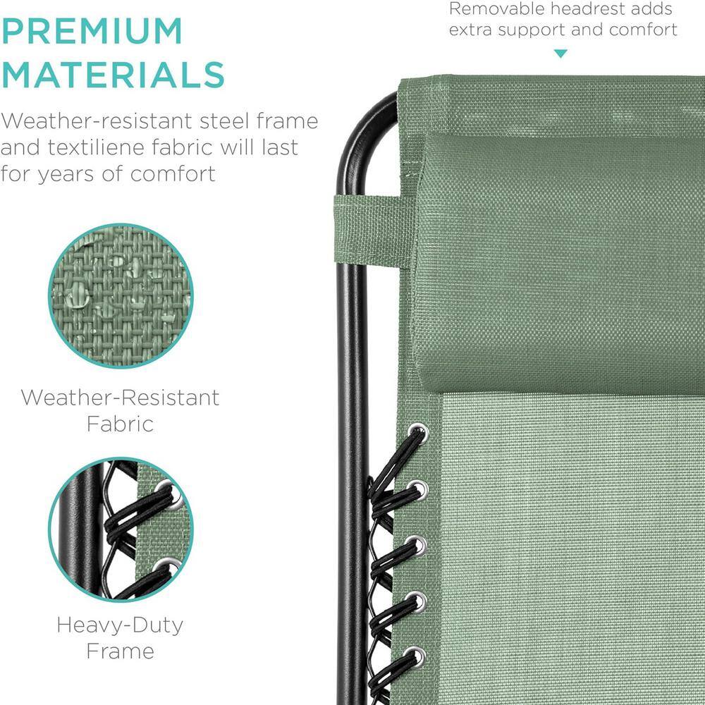 Sage Green Steel Zero Gravity Outdoor Lounge Chairs with Cup Holders