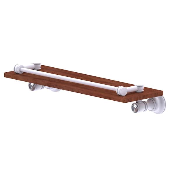 Allied Brass Carolina Crystal Collection W 16 in. x H 3.3 in. x 5.54 in. Brass Rectangular Wood Shelf w/ Gallery Rail in Matte White