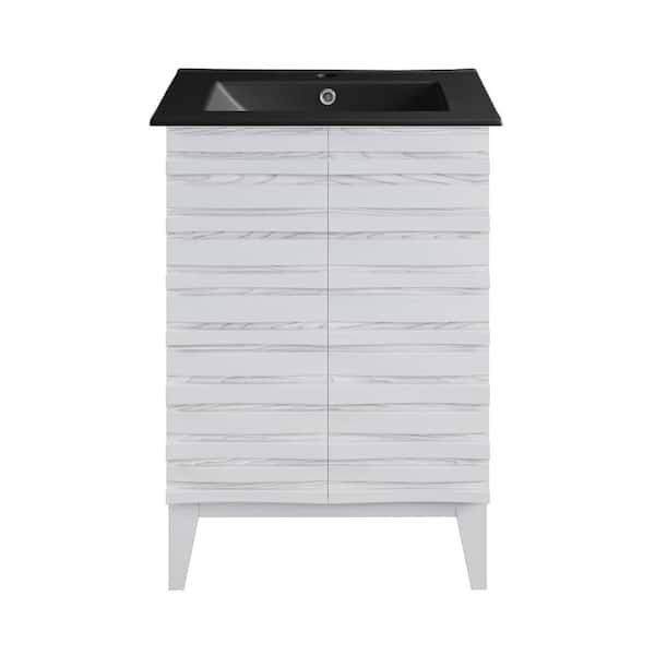 Swiss Madison Cascade 24 in. White Oak Bathroom Vanity in Black with Ceramic Sink Top