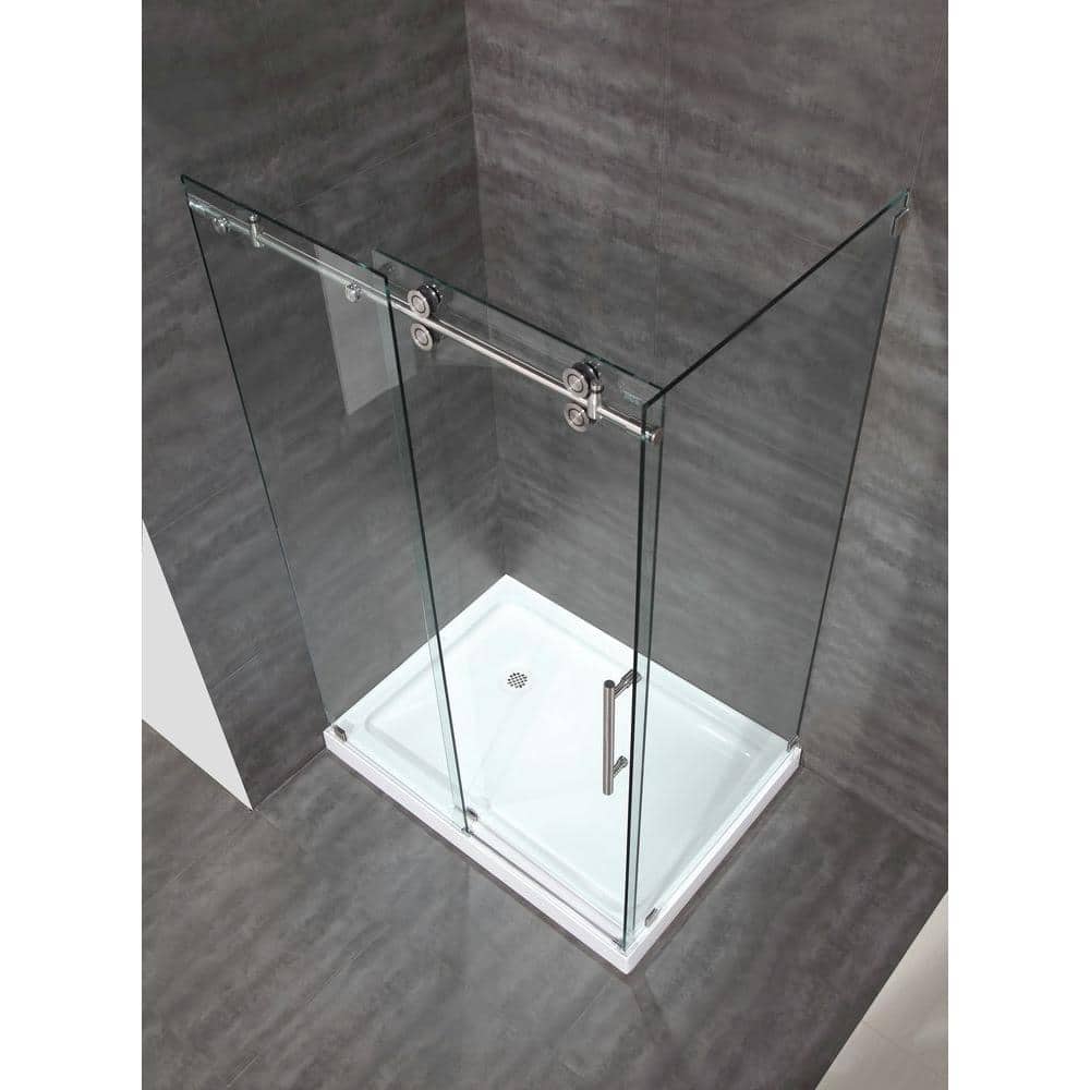 Langham 78" Frameless Sliding Shower Enclosure in Stainless Steel