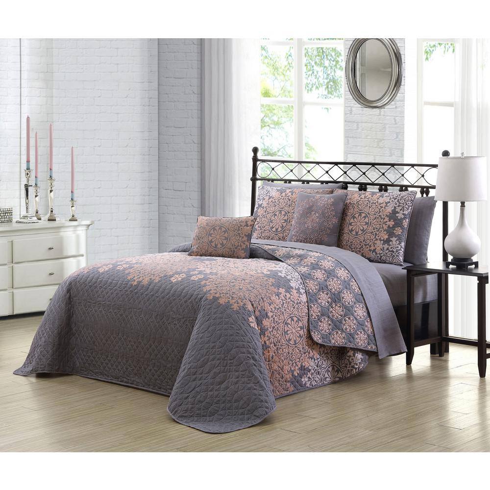 Avondale Manor Amber 9-Piece Grey/Blush King Quilt Set AMB9QTKINGGHGB ...