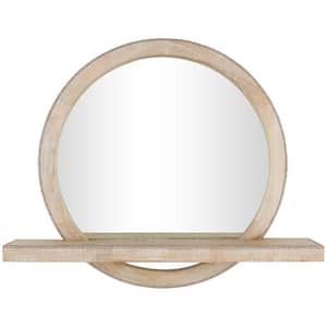 30 in. x 36 in. 1 Shelf Round Framed Light Brown Wall Mirror with Silver Beaded Outline