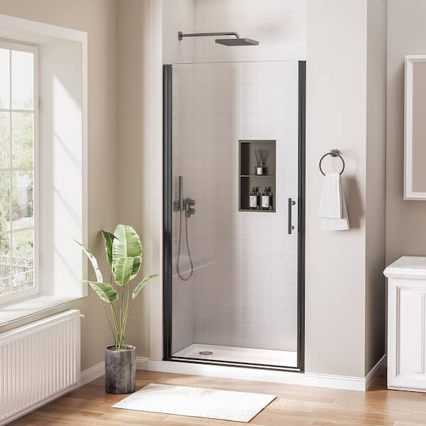 34-35 in. W x 72 in. H Pivot Swing Frameless Shower Door with Nano-Coated Clean Tempered Glass in Matte Black