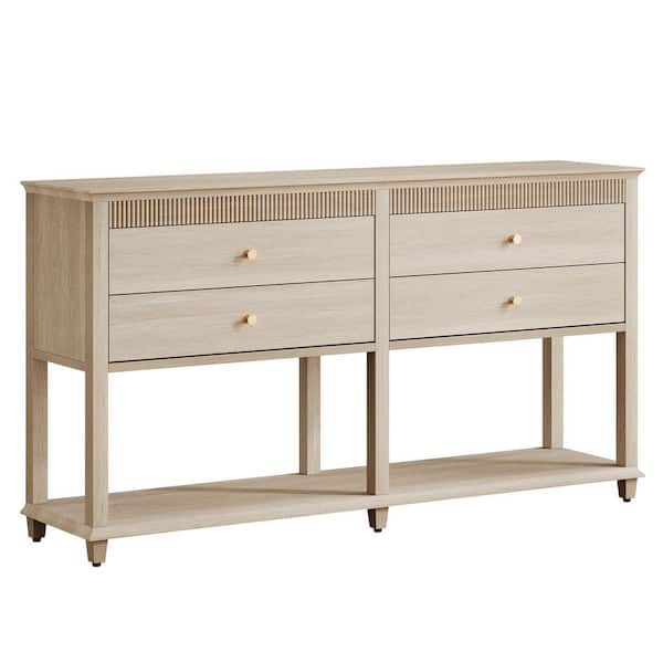 Turrella 63 in. Beige Rectangle Wood Console Table with Drawers, Long Sofa Tables for Living Room