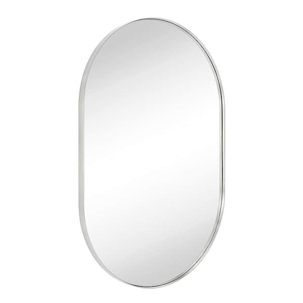 TEHOME Oba 20 in. W x 30 in. H Oval Metal Framed Wall Mounted Bathroom Vanity Mirror in Brushed Nickel