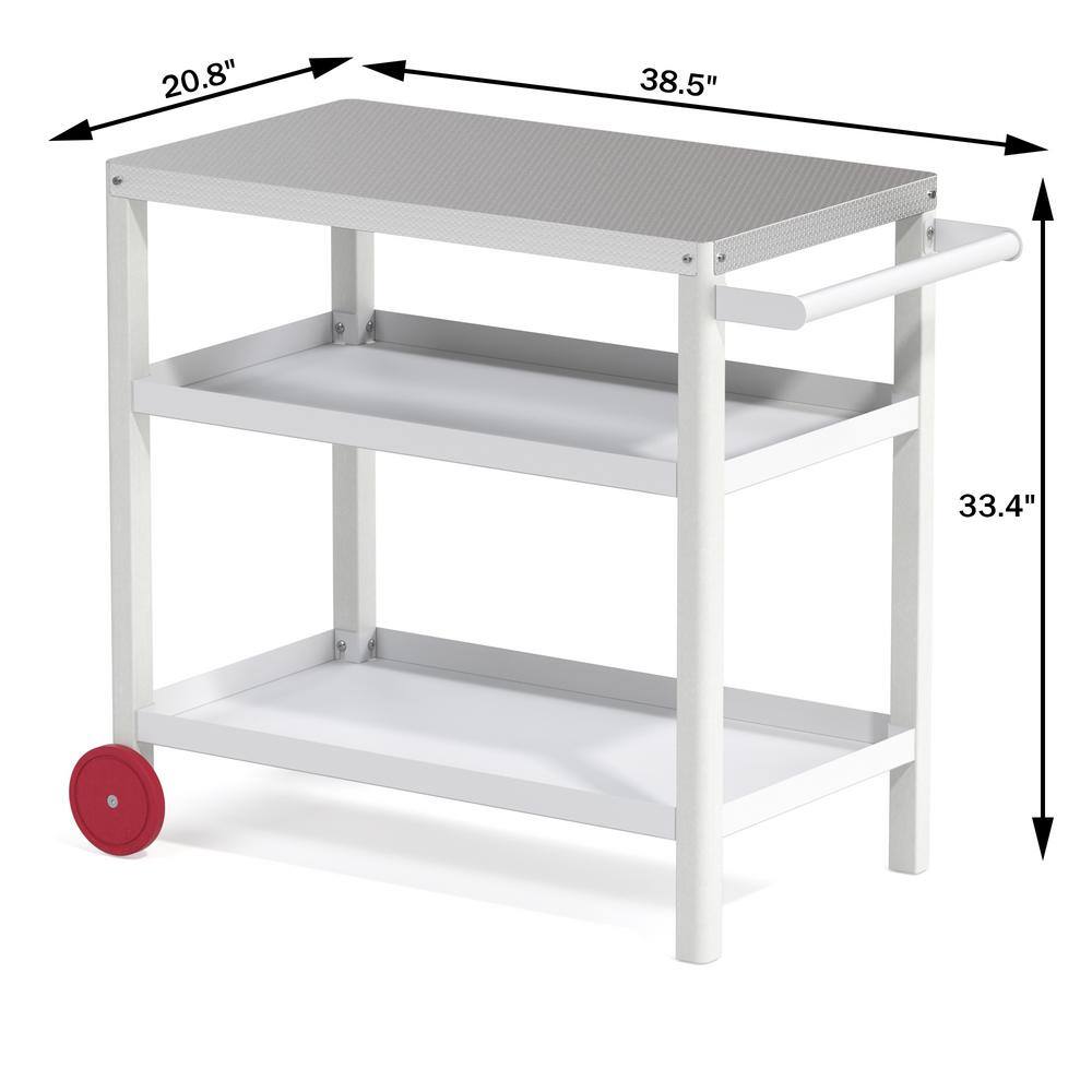 White HDPE Outdoor Kitchen Cart Trolley BBQ Stand Grill Cart with Stainless