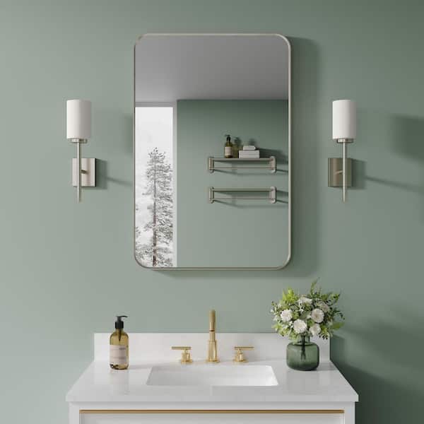 24in. W x 36 in. H Rectangular Framed Wall Bathroom Vanity Mirror in Brushed Nickel
