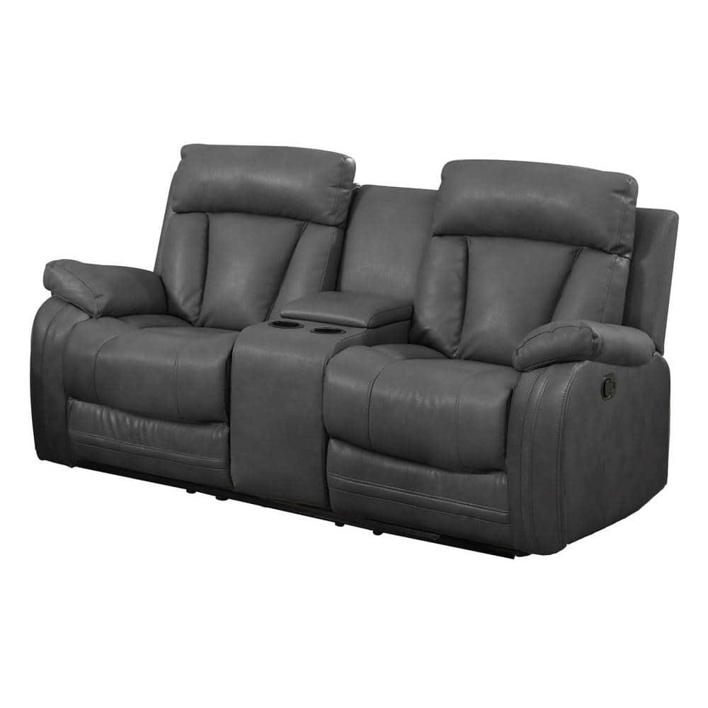Gray Bonded Leather Motion Loveseat 2, Reclining Leather Loveseat