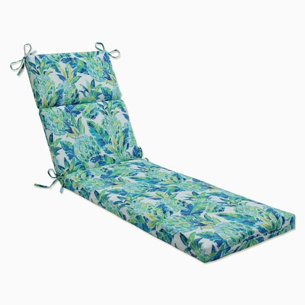 Pillow Perfect Floral 21 x 28.5 Outdoor Chaise Lounge Cushion in Blue/Green Vida