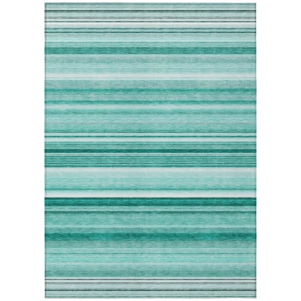 Aqua 9 ft. x 12 ft. Woven Striped Polyester Rectangle Indoor / Outdoor Area Rug