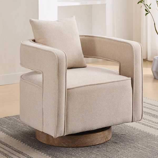 aisword 29.1 in. W Versatile 360° Swivel Linen Blend Accent Chair with Plush Cushion and Weathered Base - Beige