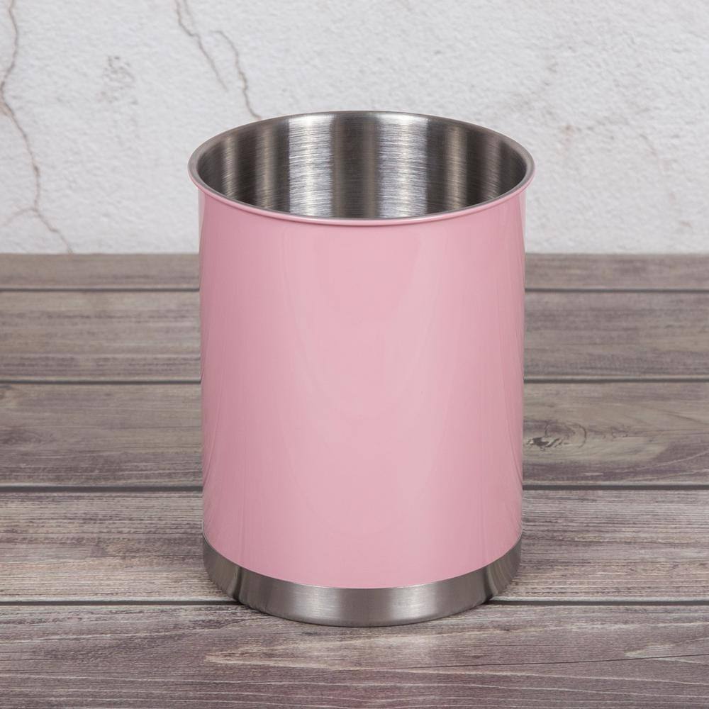 Pink Stainless Steel Cylinder Utensil Holder with Weighted Base