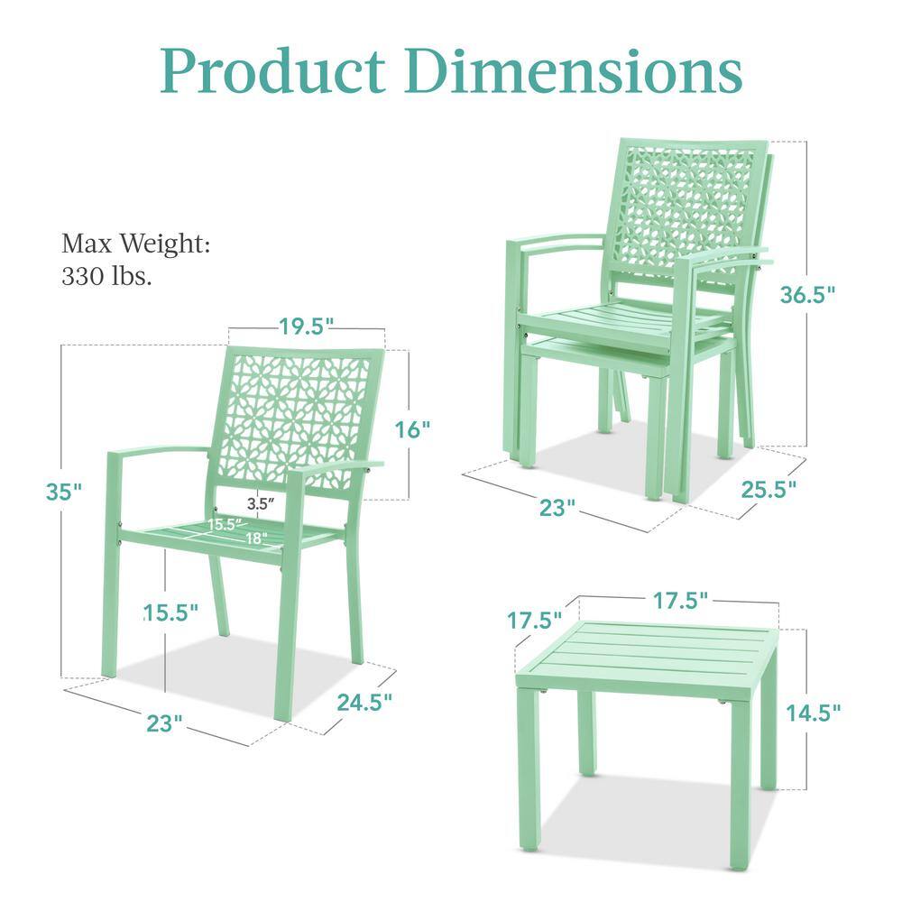 Mint Green Steel 3-Piece Patio Bistro Set with Geometric Design