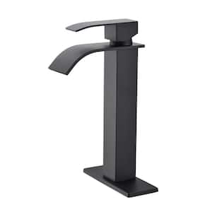 Single Hole Single-Handle High-Arc Bathroom Faucet with Waterfall Spout in Matte Black