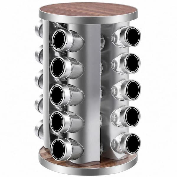 20 Jars Revolving Seasoning Organizer with Reuseable Labels and Funnel, Rotating Spice Rack Organizer for Cabinet