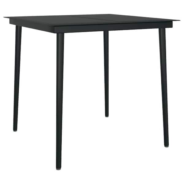 Black Square Metal Outdoor Dining Table with Glass Top