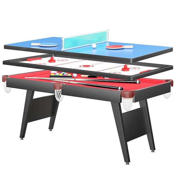 fiziti 3-in-1 Multi-Game Table 65 in. Combo Game Table Set Includes Billiard Tables, Pool Table, Hockey Table
