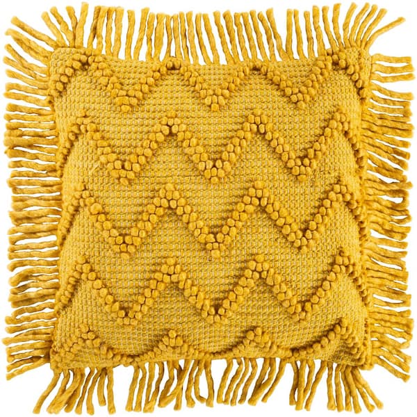 Artistic Weavers Paxton Mustard Hand Woven/Fringe Polyester Fill 20 in. x 20 in. Decorative Pillow